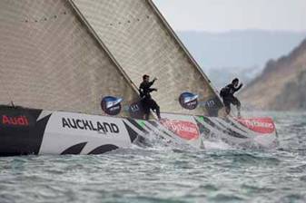 Emirates Team New Zealand in the Louis Vuitton Trophy Auckland regatta